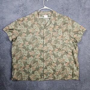 Mutual Weave Mens 5XL Floral Tropical Button Down Camp Shirt Olive Green Stretch